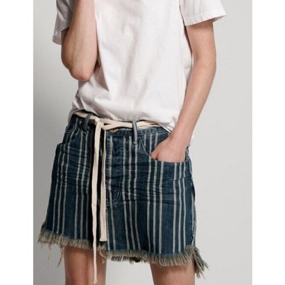 New One Teaspoon Cowboy Stripe Vanguard Mini Skirt Womens 25 Relaxed Blue Stripe - Picture 1 of 6